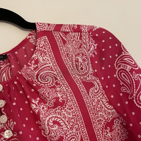 Ann Taylor Women S Pink Bandana Paisley Long Sleeve Lightweight Popover Blouse - Picture 6 of 9